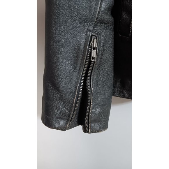 Bullhead Medium Black Quilted Lined Leather Biker Moto City Classic Rock Jacket - Picture 4 of 10